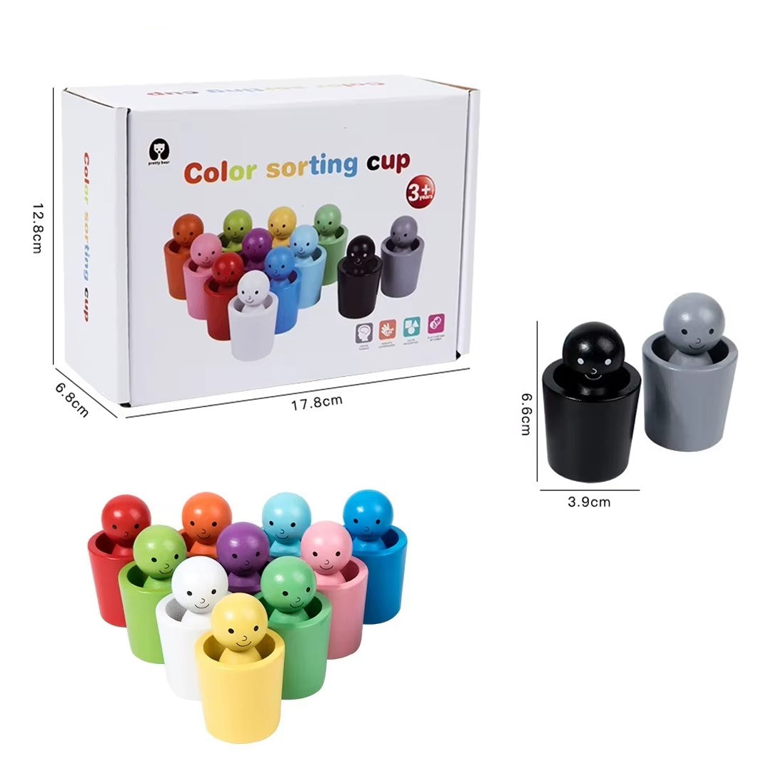 Wooden Colour Sorting Cup Game