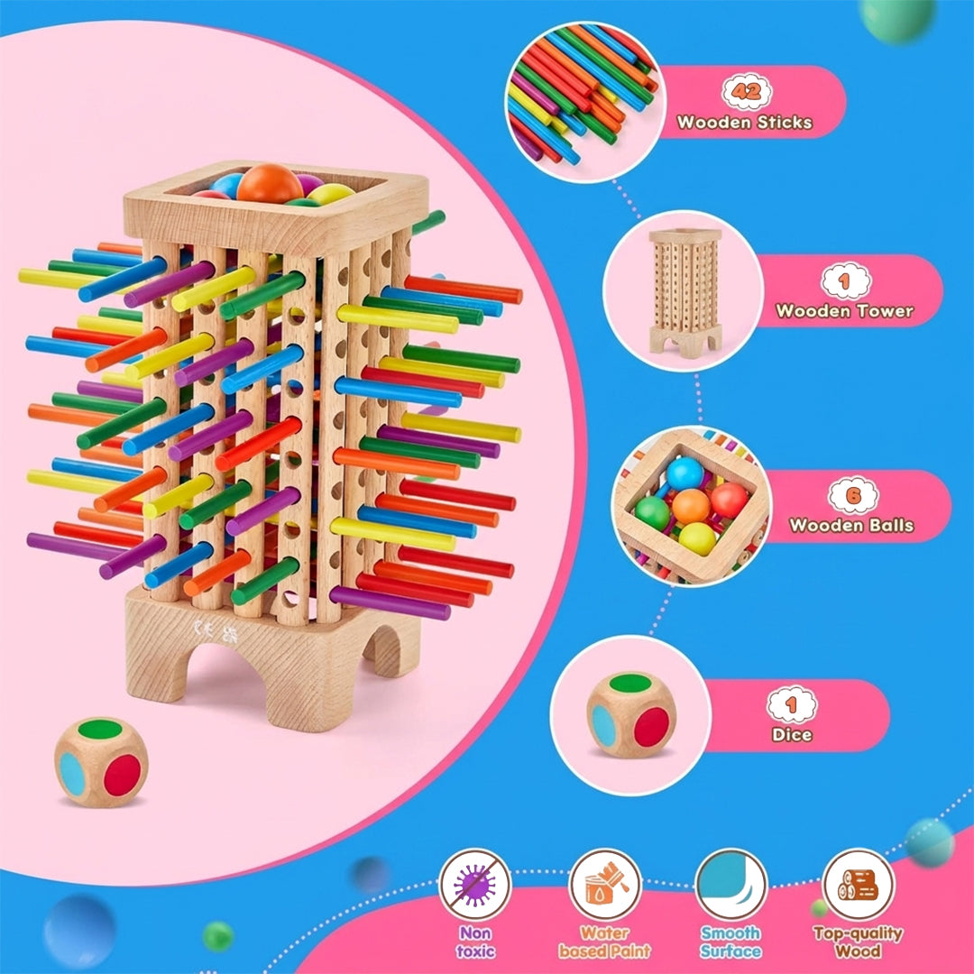 Educational 3-in-1 Wooden Ball and Stick Dexterity Game