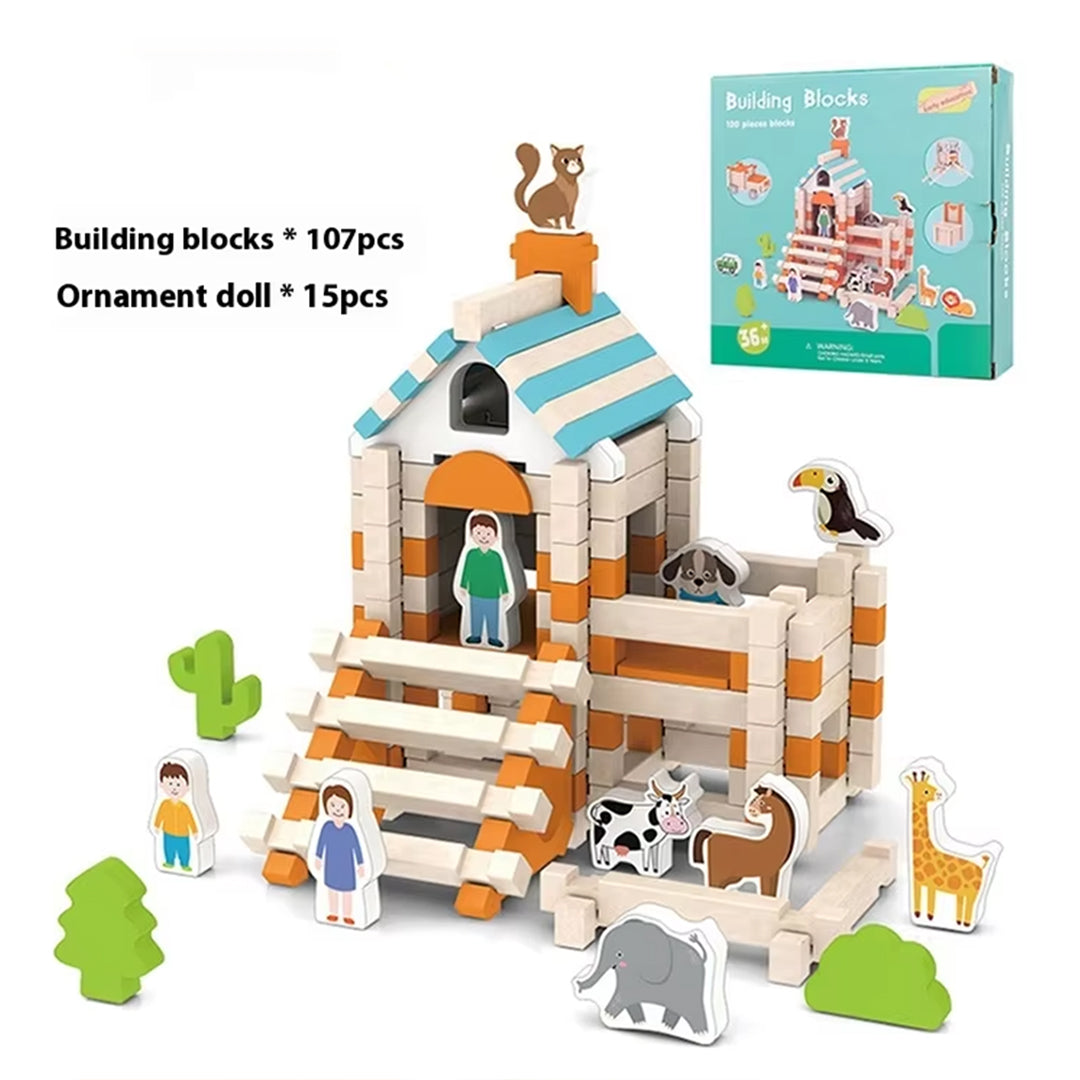 Montessori wooden building block set