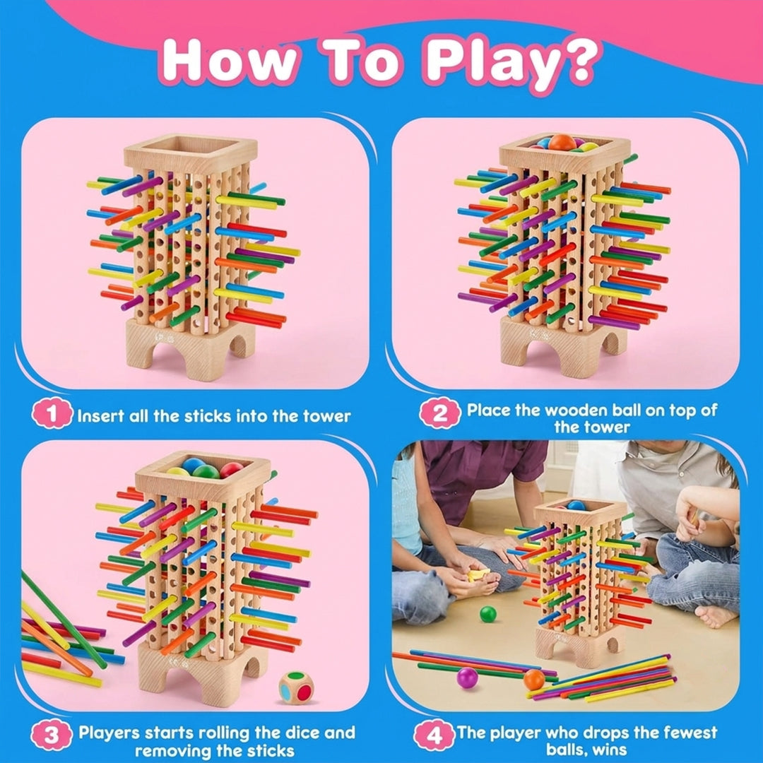Educational 3-in-1 Wooden Ball and Stick Dexterity Game