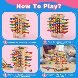 Educational 3-in-1 Wooden Ball and Stick Dexterity Game